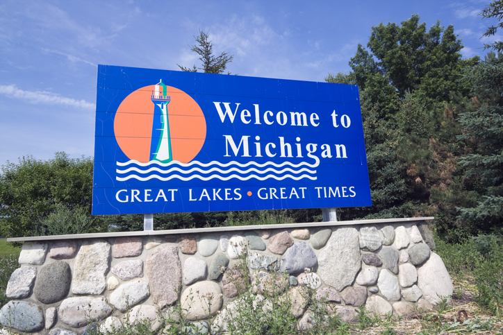 Michigan Welcome Sign - summer time.